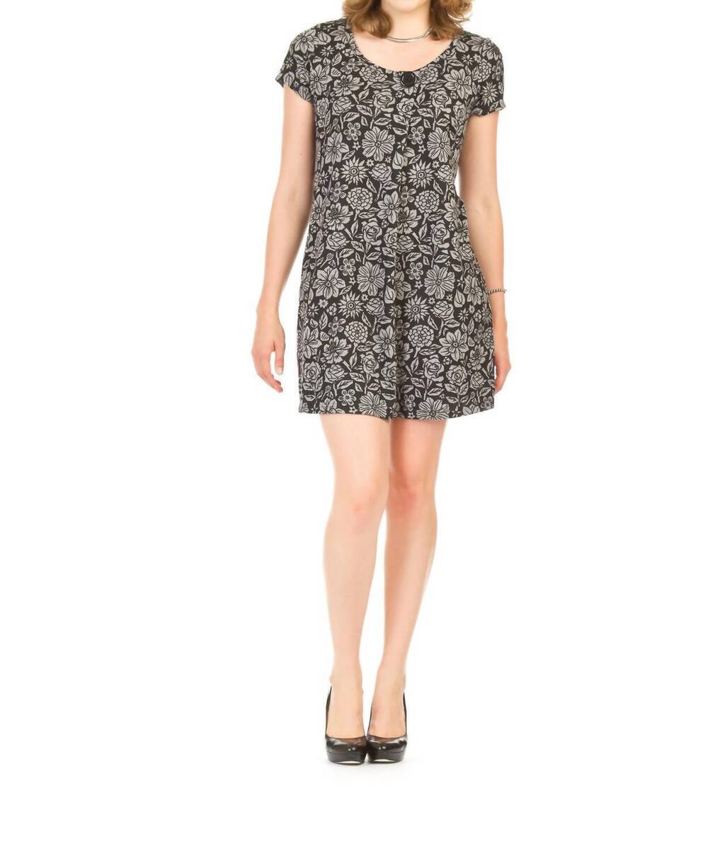 NEW PAPILLON floral print pleat front 3/4 sleeve a line dress in grey